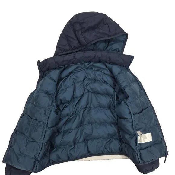 Uniqlo Puffer Jacket Youth Kids Boys 7-8 Navy Blue Lightweight Full Zip Hooded - Picture 5 of 9